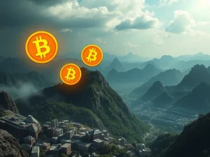 Illustration of Bitcoin soaring above a graph representing the rising US national debt, symbolizing its role as a crypto hedge against economic uncertainty.
