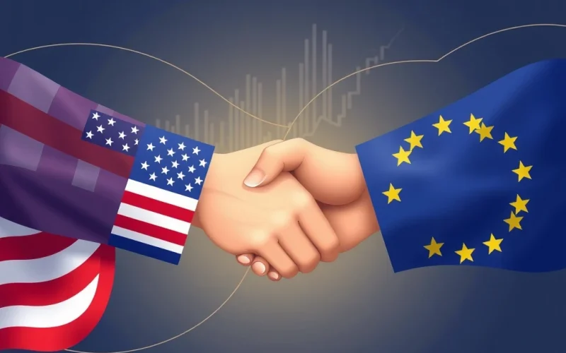 A visual representation of the US-EU Trade Pact's positive economic impact, with a subtle nod to Bitcoin News and market stability.