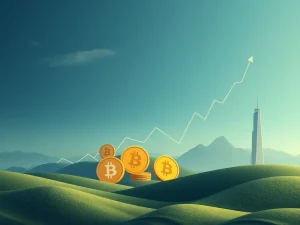 A serene financial chart illustrating how Bitcoin volatility eases, depicting steady growth fueled by Bitcoin ETF inflows and institutional adoption.
