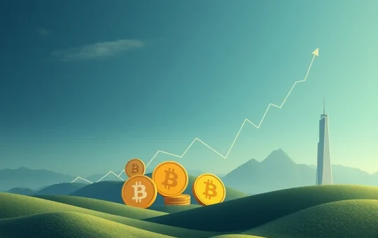A serene financial chart illustrating how Bitcoin volatility eases, depicting steady growth fueled by Bitcoin ETF inflows and institutional adoption.