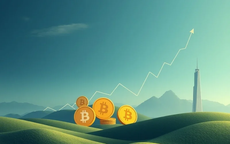 A serene financial chart illustrating how Bitcoin volatility eases, depicting steady growth fueled by Bitcoin ETF inflows and institutional adoption.