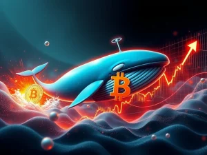 A digital whale icon selling a large amount of Bitcoin (BTC) into a stable market, symbolizing the incredible resilience of the Bitcoin price.