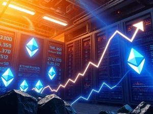 A vibrant visual representing BitMine Immersion's colossal Ethereum holdings surge, depicting digital assets and financial growth, highlighting the massive crypto investment.
