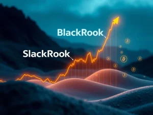 A powerful visual representing BlackRock's Bitcoin ETF (IBIT) outperforming the S&P 500 ETF, symbolizing the shift in investment towards digital assets.
