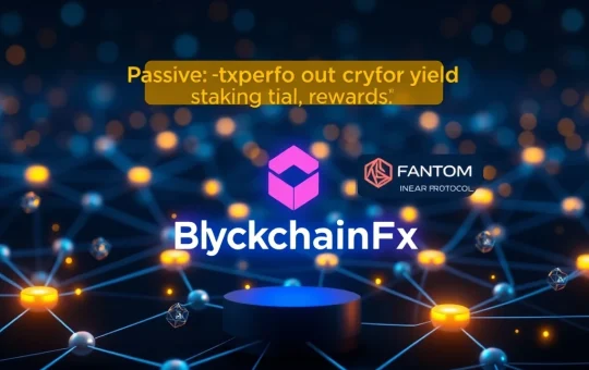 BlockchainFX Staking platform with digital currency flowing, symbolizing passive income and crypto yield outperforming competitors.