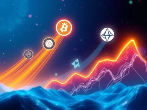 A dynamic visual representing BlockDAG's impressive growth fueling altcoin momentum for Dogecoin, Stellar, and Hedera.