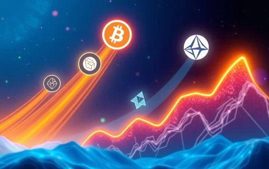 A dynamic visual representing BlockDAG's impressive growth fueling altcoin momentum for Dogecoin, Stellar, and Hedera.