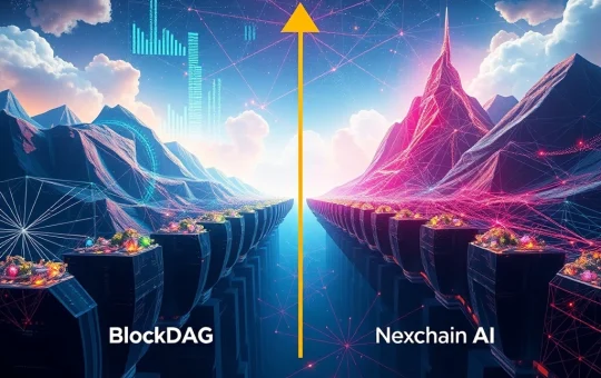 A vibrant visual representing BlockDAG's impressive $353M crypto presale success, overshadowing Nexchain AI's raise.