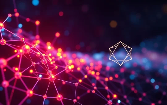BlockDAG's innovative no-vesting model depicted as a rapidly expanding, vibrant network, contrasting with a slower, struggling Cardano price chart.