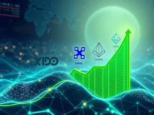 Visualizing the explosive growth potential of BlockDAG and other leading cryptocurrencies like XRP, Cardano ADA, and ONDO in the 2025 crypto market.