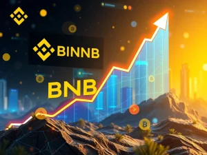 A chart showing BNB (Binance Coin) price surging to an all-time high, representing the strong crypto demand driven by the Binance ecosystem's growth.