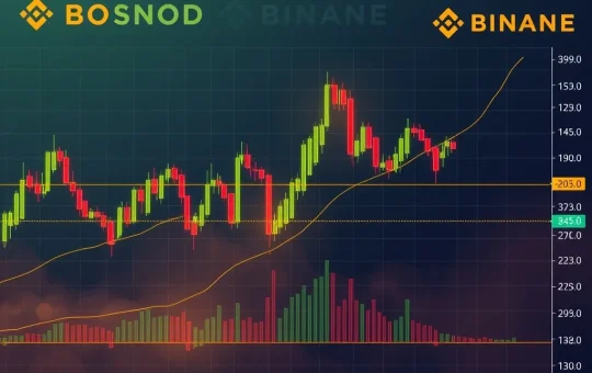 A detailed BNSOLUSDT chart displaying price action and technical indicators, illustrating recent volatility in Binance Staked SOL.