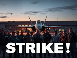 Workers stand firm at a Boeing St. Louis plant, highlighting the imminent Boeing strike over rejected contract terms and potential defense program disruptions.