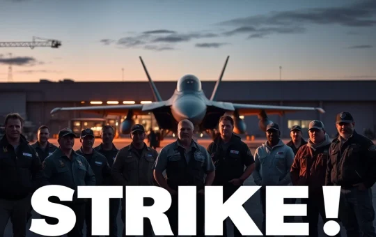 Workers stand firm at a Boeing St. Louis plant, highlighting the imminent Boeing strike over rejected contract terms and potential defense program disruptions.