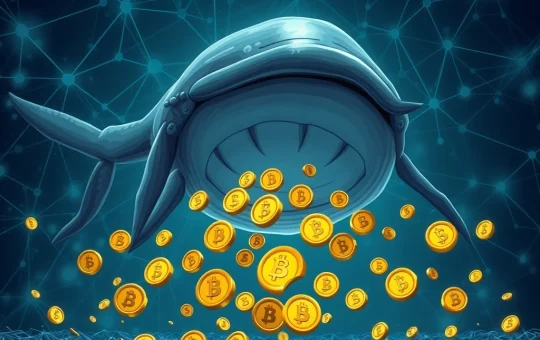 A digital whale representing large investors selling off BONK, illustrating the recent BONK price plunge on the Solana network.