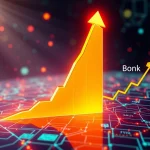 A visual representation of BONK trading volume exploding on the Solana blockchain, illustrating the rapid surge in the meme coin market.