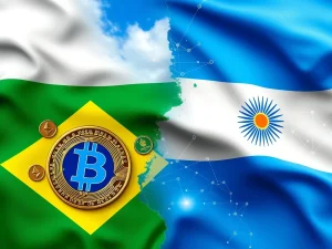 Illustrates the intense Brazil crypto tax debate and regulatory challenges faced by digital assets in Latin America, with symbols representing both countries.
