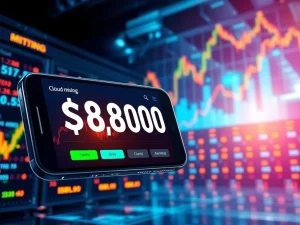 A phone displaying BTC Miner's high daily earnings, symbolizing potential crypto investment returns amidst Bitcoin's surge.