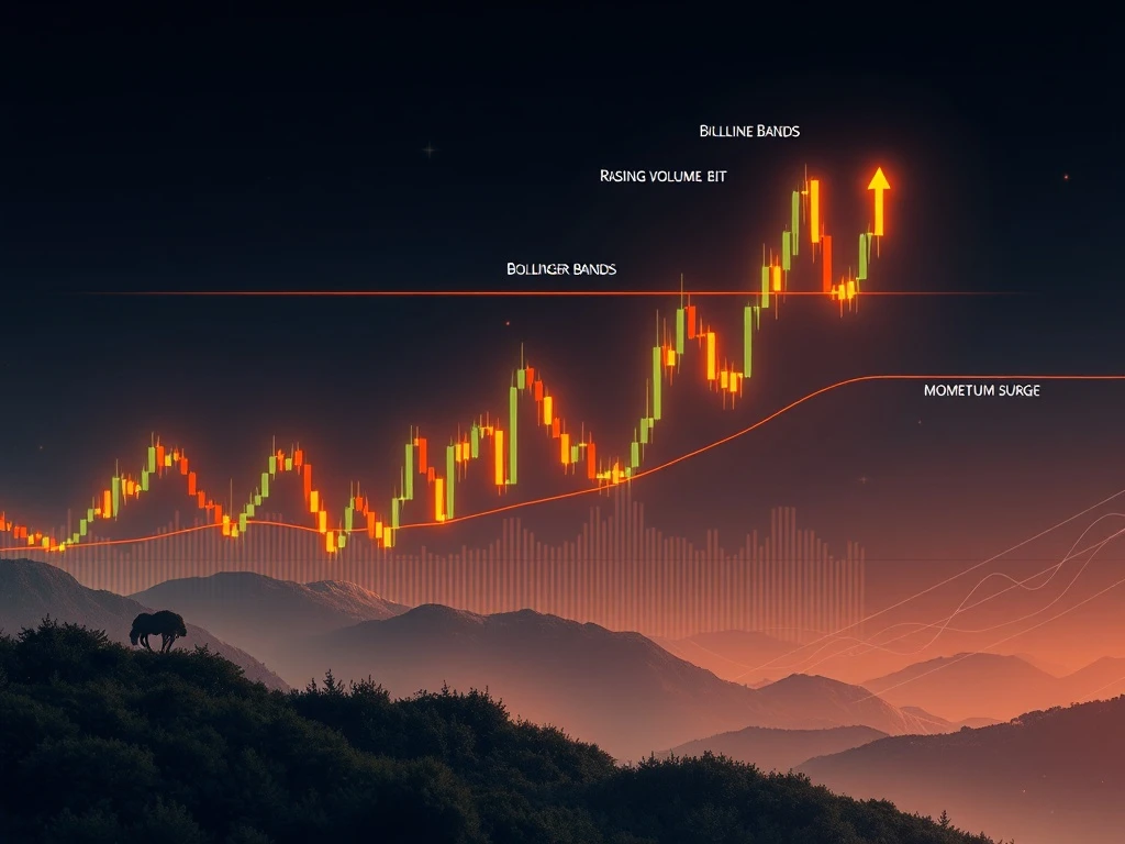 A detailed BTCUSDT chart displaying a strong bullish engulfing pattern and rising volume, indicating a potential upward trend in Bitcoin price.