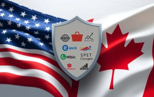 Two hands, one representing the US and one Canada, shaking over a map, symbolizing the bipartisan effort of the CANADA Act to resolve Trump tariffs.