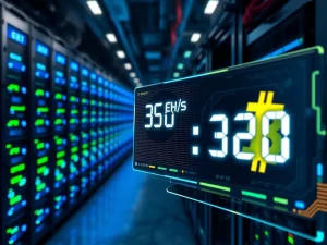 Visual representation of Cango's impressive Bitcoin mining operation, highlighting its 50 EH/s hashrate milestone and significant BTC holdings.