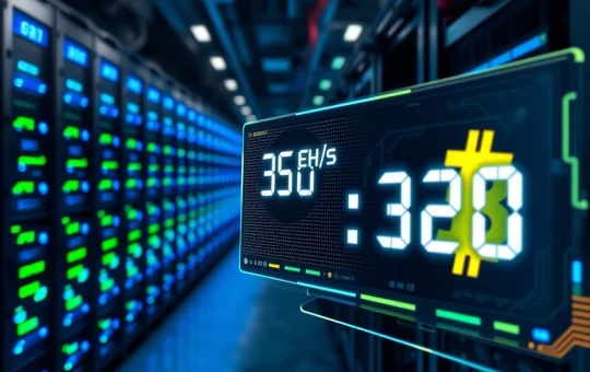 Visual representation of Cango's impressive Bitcoin mining operation, highlighting its 50 EH/s hashrate milestone and significant BTC holdings.