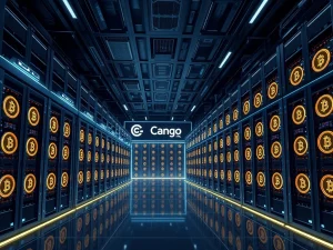 Cango's massive Bitcoin mining operation with advanced rigs, symbolizing their pivot to a leading crypto mining enterprise.