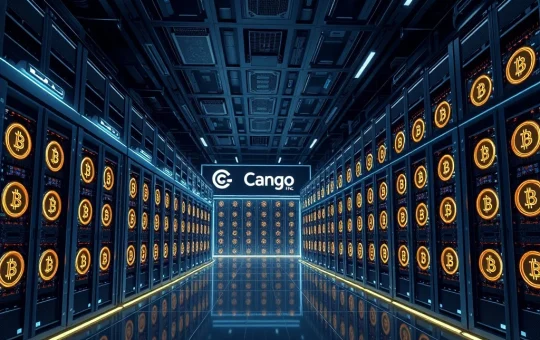 Cango's massive Bitcoin mining operation with advanced rigs, symbolizing their pivot to a leading crypto mining enterprise.