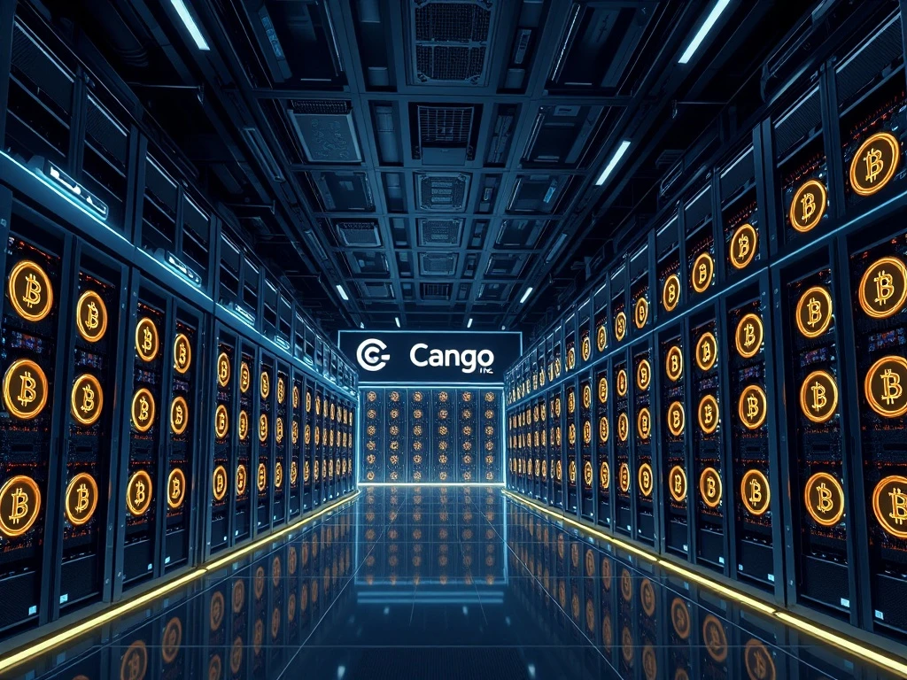 Cango's massive Bitcoin mining operation with advanced rigs, symbolizing their pivot to a leading crypto mining enterprise.