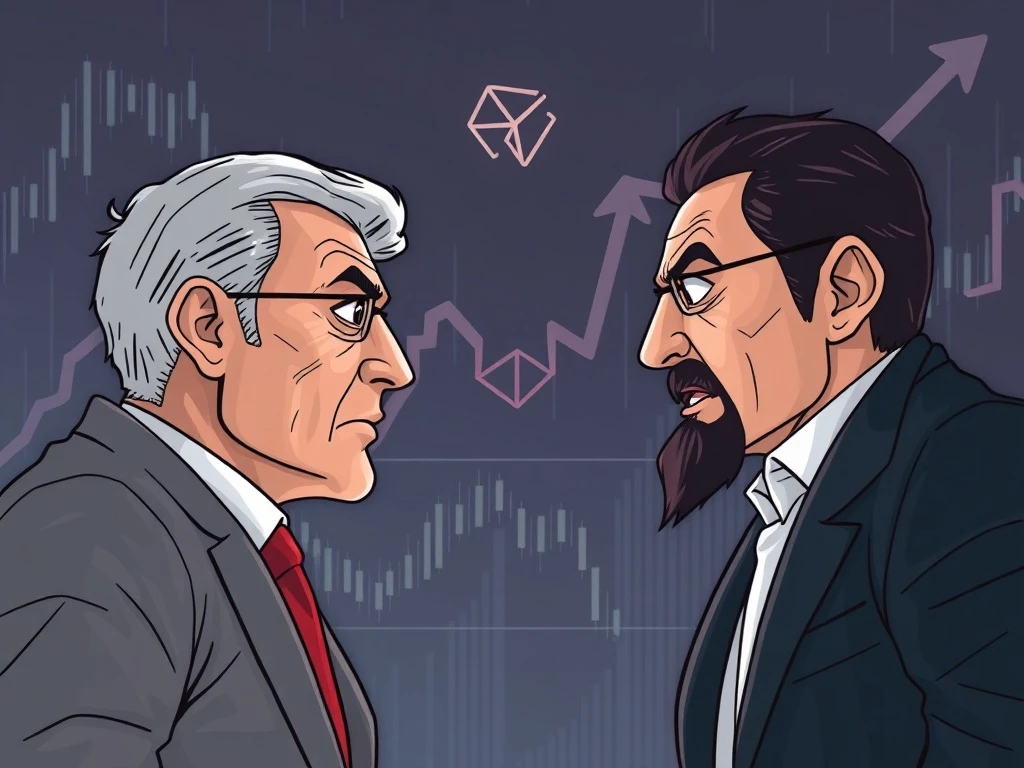 Illustrates the Cardano ADA governance dispute causing price volatility, with Charles Hoskinson and a community critic facing off.