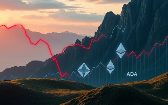 Illustrates the dramatic drop in Cardano price amidst a broader crypto selloff, reflecting market volatility and investor concerns.