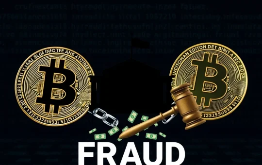Gavel striking a stack of digital coins, symbolizing the Hubei court's sentencing in a major crypto fraud case involving D Coin manipulation.