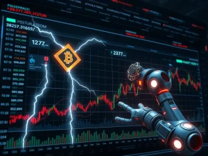 A digital interface visualizing ultra-fast crypto trading, highlighting the Crypto MEV Bot's advanced low-latency platform for MEV strategies.