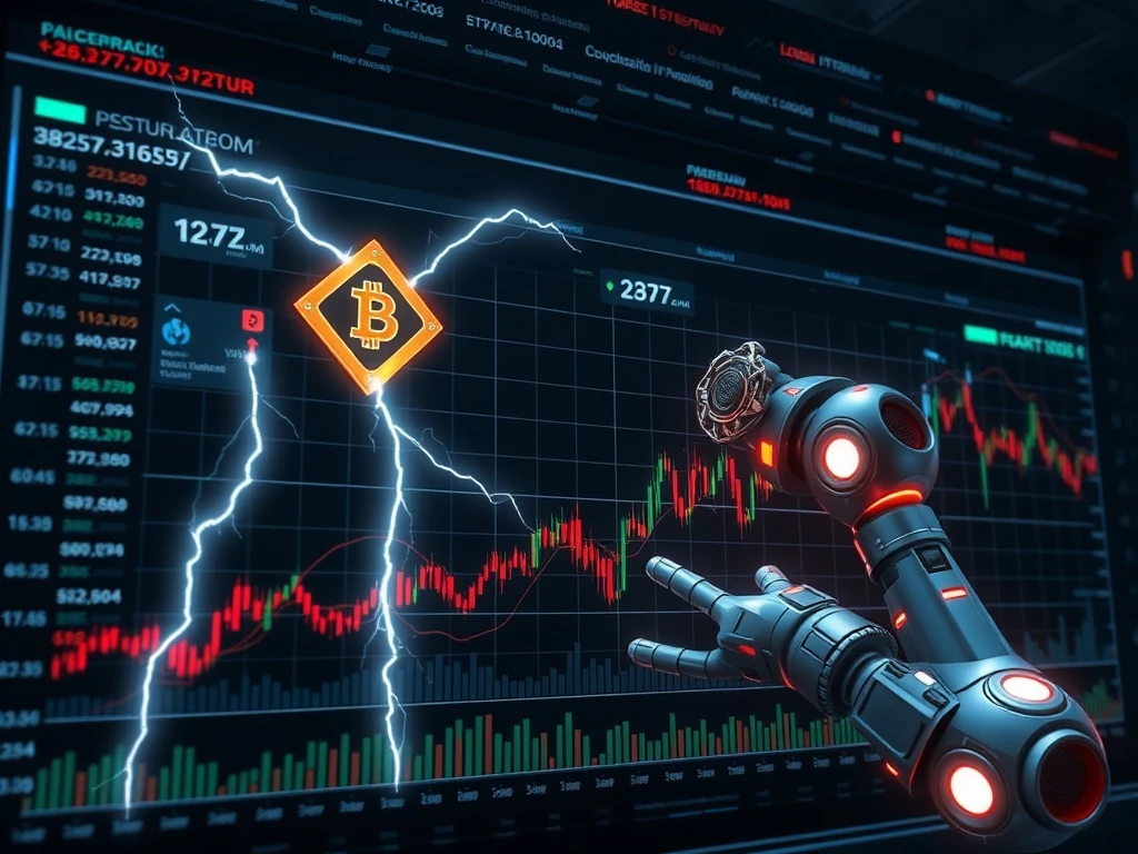 A digital interface visualizing ultra-fast crypto trading, highlighting the Crypto MEV Bot's advanced low-latency platform for MEV strategies.