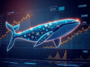 A massive crypto whale, representing significant capital, executing a high-stakes leveraged trade on Hyperliquid, impacting Solana and XRP markets.