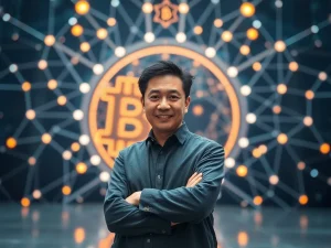 Changpeng Zhao (CZ) envisioning a monumental crypto breakthrough for 2025 amidst blockchain innovation.
