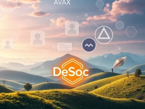 An innovative visual representing DeSoc as a Social-DeFi hybrid, connecting decentralized social interactions with the broader cryptocurrency market.