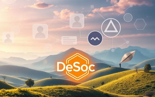An innovative visual representing DeSoc as a Social-DeFi hybrid, connecting decentralized social interactions with the broader cryptocurrency market.