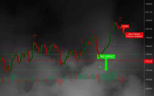DOGE price chart showing bearish pressure testing support and resistance levels