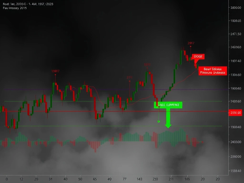 DOGE price chart showing bearish pressure testing support and resistance levels