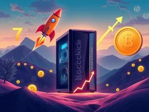 A dynamic illustration of the crypto market with Dogecoin, Enjin, and BlockDAG elements, highlighting the current crypto speculation and market trends.