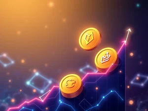 Dogecoin and Mutuum Finance tokens rising in value on a DeFi market graph