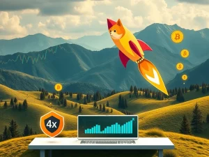 A vibrant graphic depicting Dogecoin's price surge alongside Mutuum Finance's growth, symbolizing lucrative crypto investment opportunities.