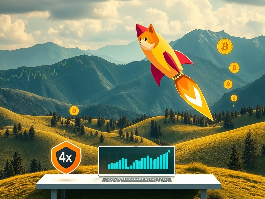 A vibrant graphic depicting Dogecoin's price surge alongside Mutuum Finance's growth, symbolizing lucrative crypto investment opportunities.