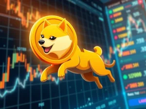 Dogecoin price chart showing a 9% plunge and rebound near key support levels