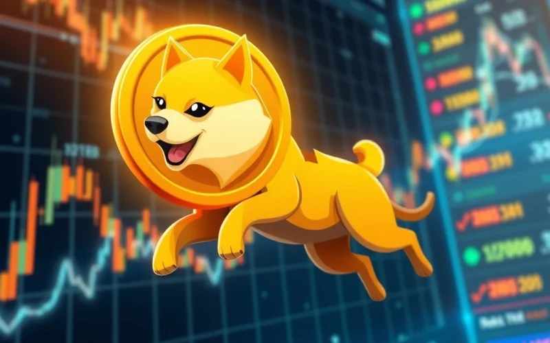 Dogecoin price chart showing a 9% plunge and rebound near key support levels
