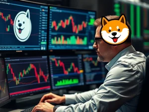 A trader applying a strategic framework for Dogecoin and meme coin trading, emphasizing risk management and technical analysis.