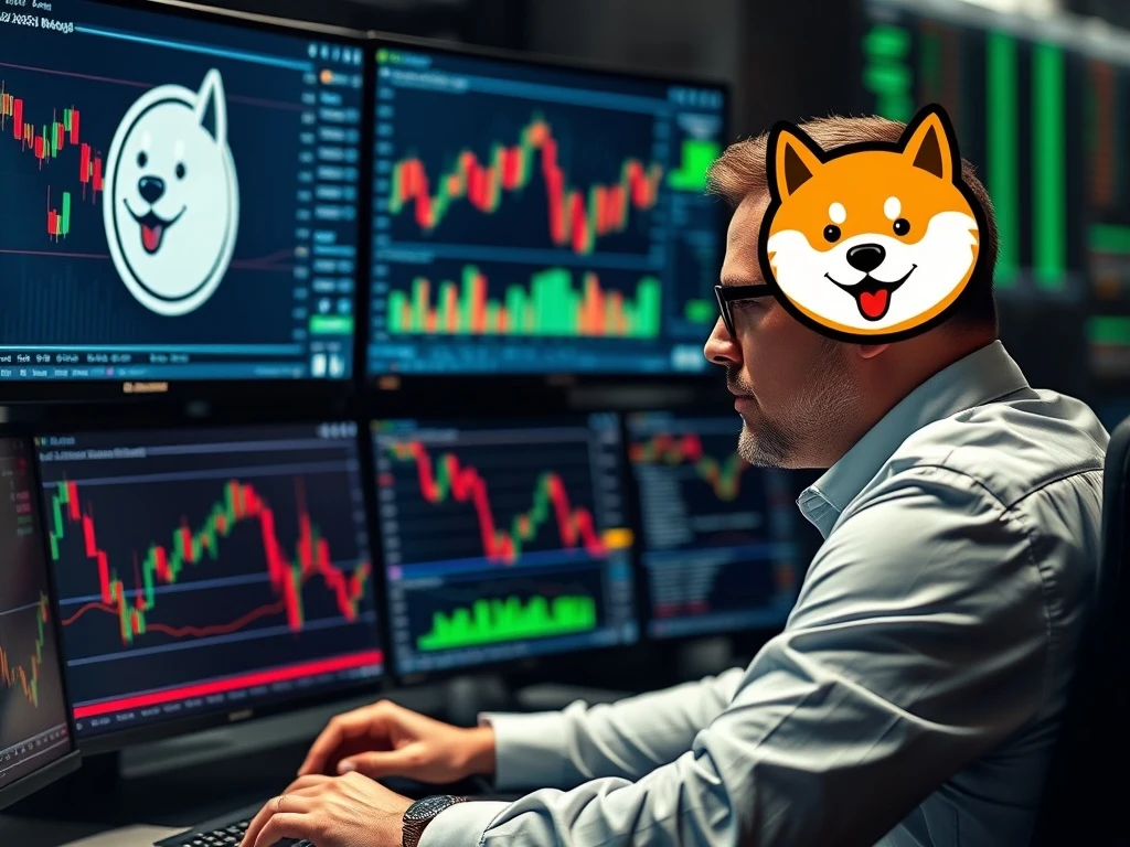 A trader applying a strategic framework for Dogecoin and meme coin trading, emphasizing risk management and technical analysis.