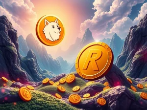 A visual representation of Dogecoin's surge alongside the impressive Remittix presale gains, highlighting the dynamic shifts in altcoin market fortunes.