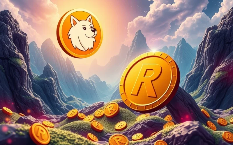 A visual representation of Dogecoin's surge alongside the impressive Remittix presale gains, highlighting the dynamic shifts in altcoin market fortunes.